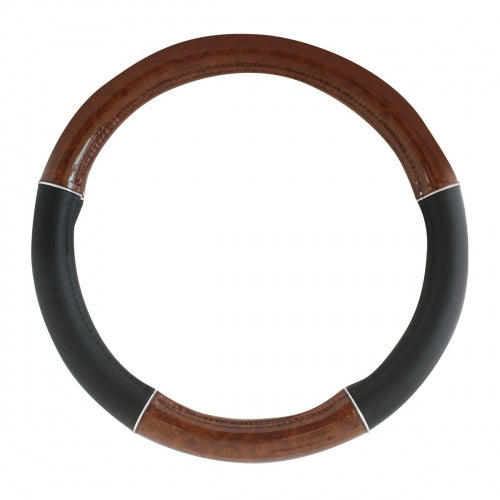 HEAVY DUTY 18" STEERING WHEEL COVERS IN DELUXE DARK WOOD CHROME TRIM